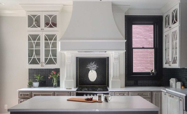 Pineapple tile mosaic behind the range in a Victorian kitchen renovation