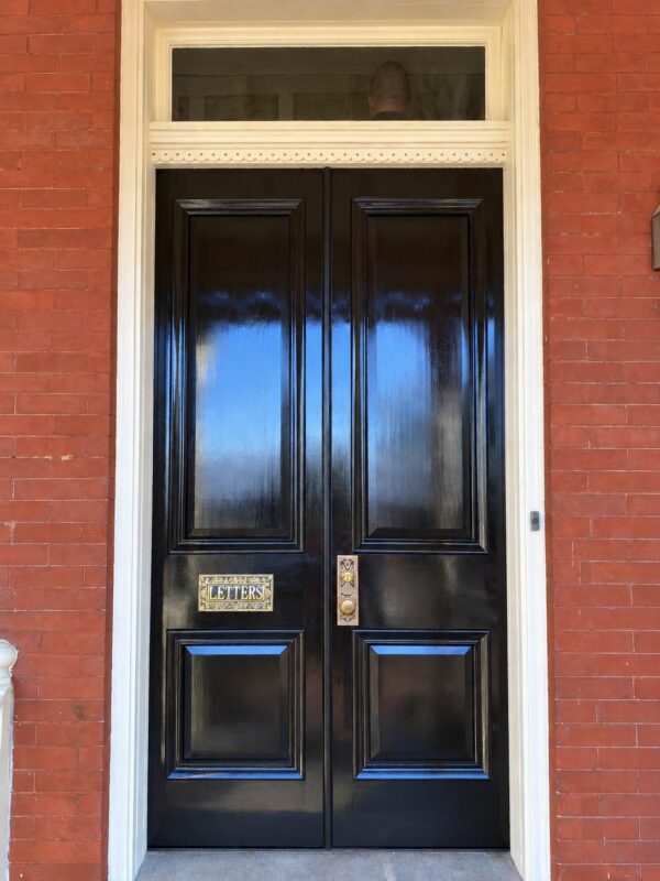 Deep Brown double front doors recreated for an 1889 historic home